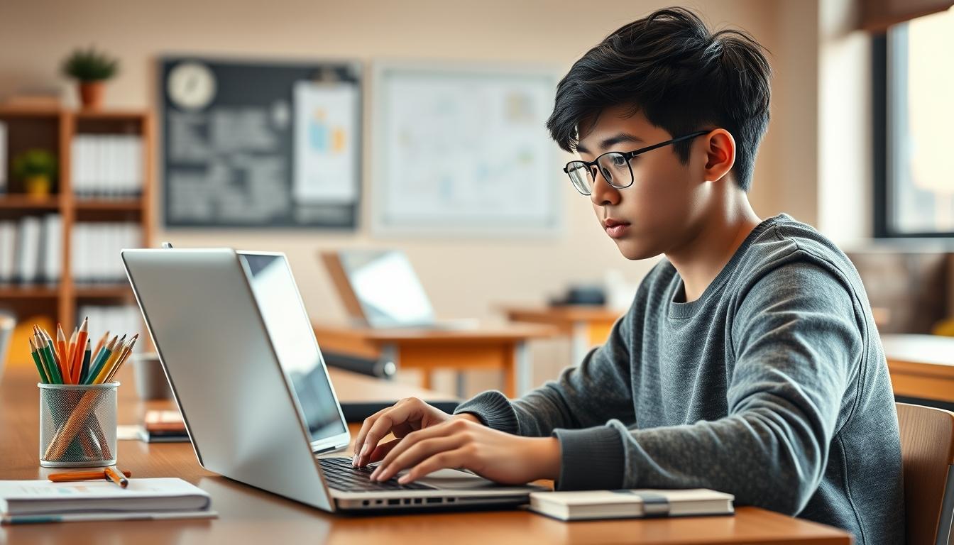 Students studying together in modern classroom